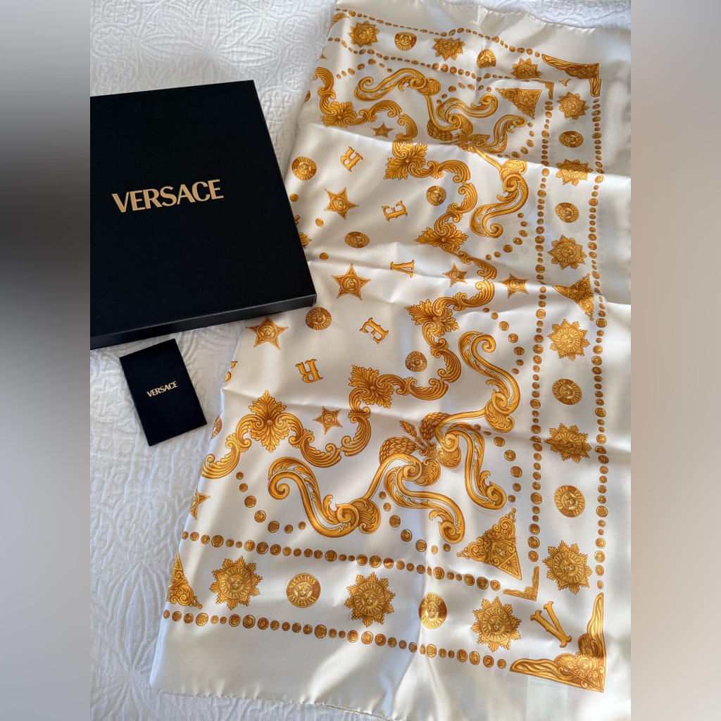Versace Gold And White Silk Scarf Brand New